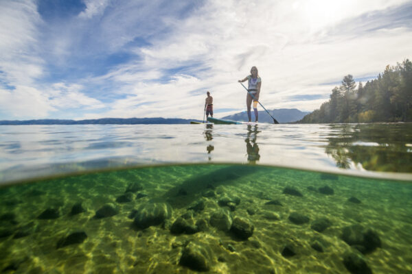 Two people stand up paddle boarding new scaled